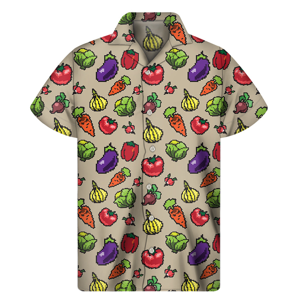 Pixel Vegetables Pattern Print Men's Short Sleeve Shirt