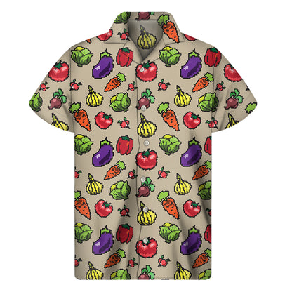 Pixel Vegetables Pattern Print Men's Short Sleeve Shirt