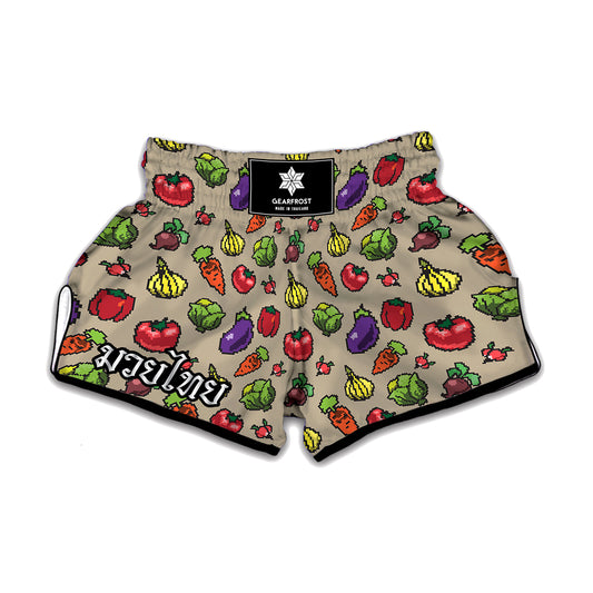 Pixel Vegetables Pattern Print Muay Thai Boxing Shorts