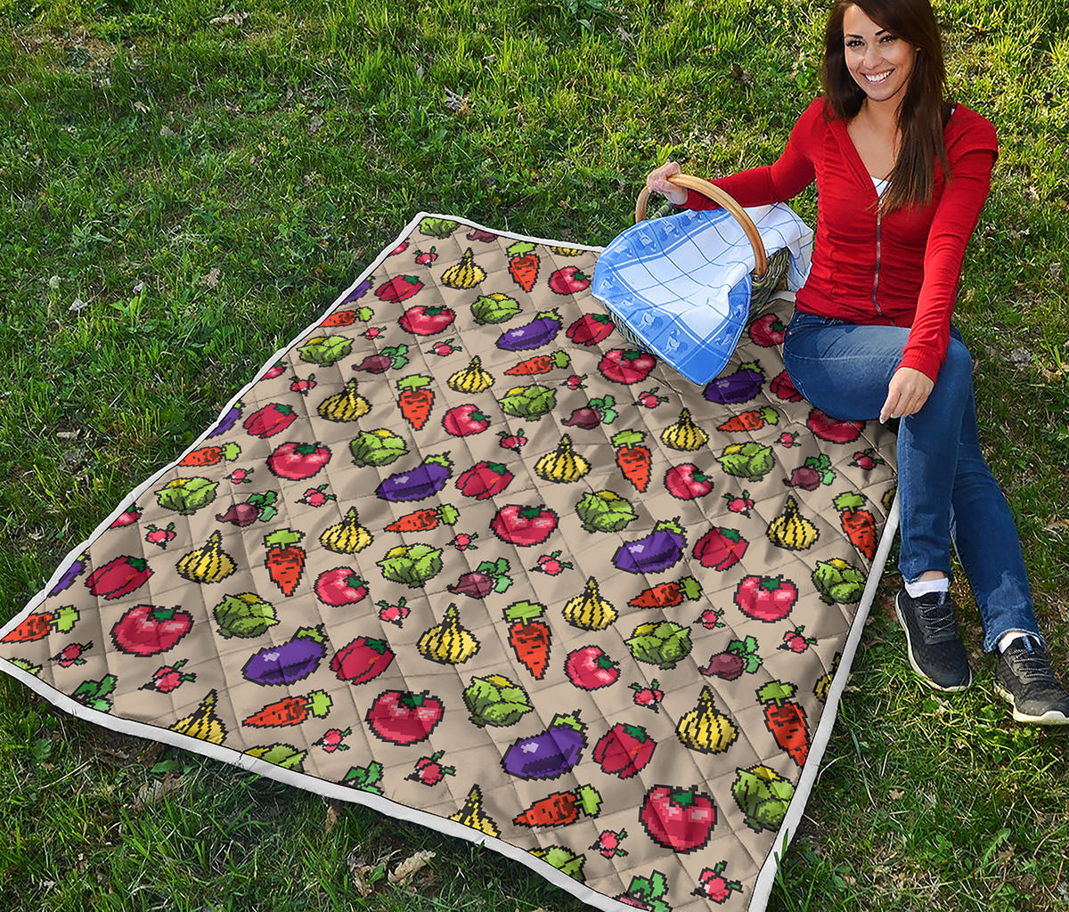 Pixel Vegetables Pattern Print Quilt