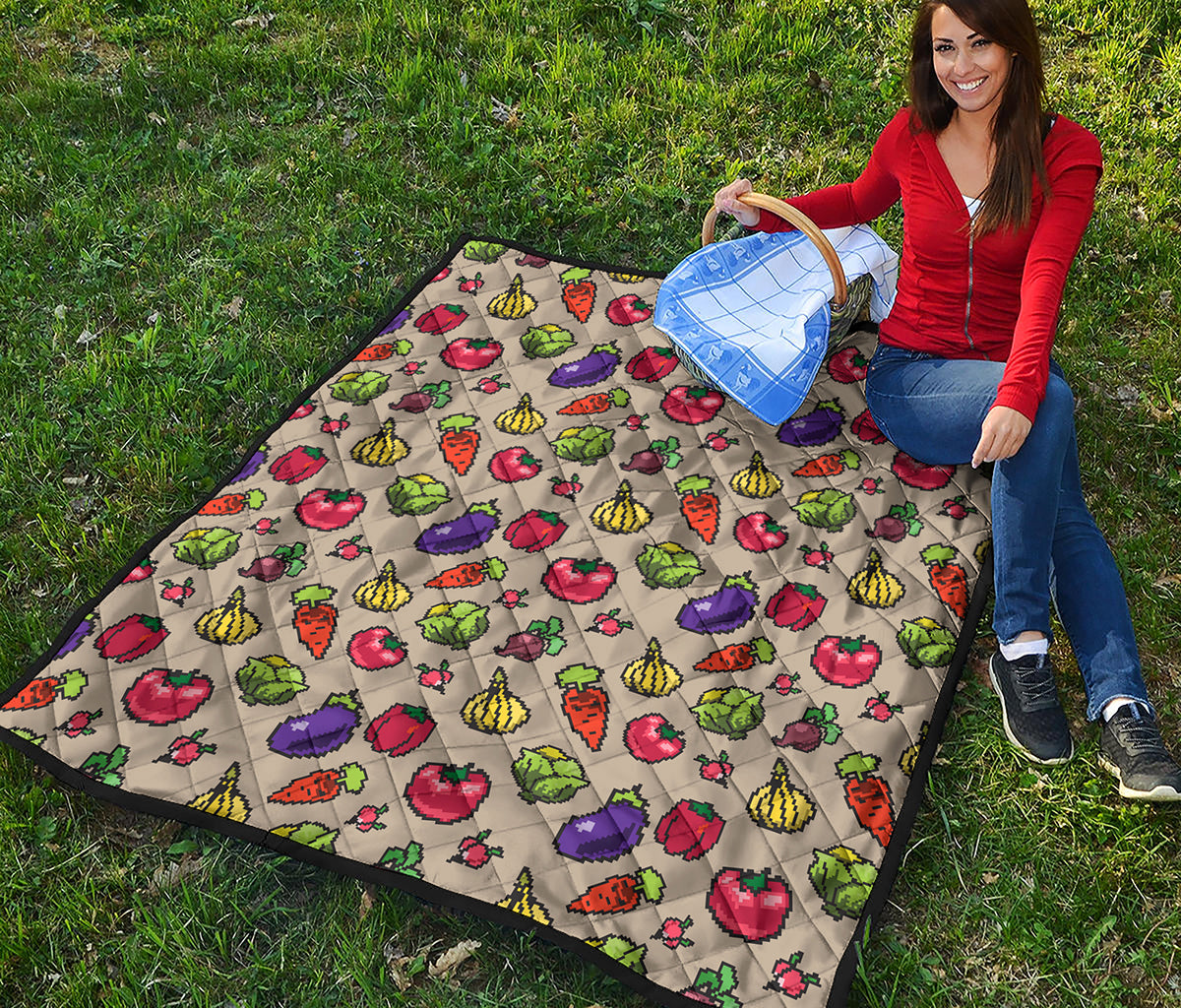 Pixel Vegetables Pattern Print Quilt