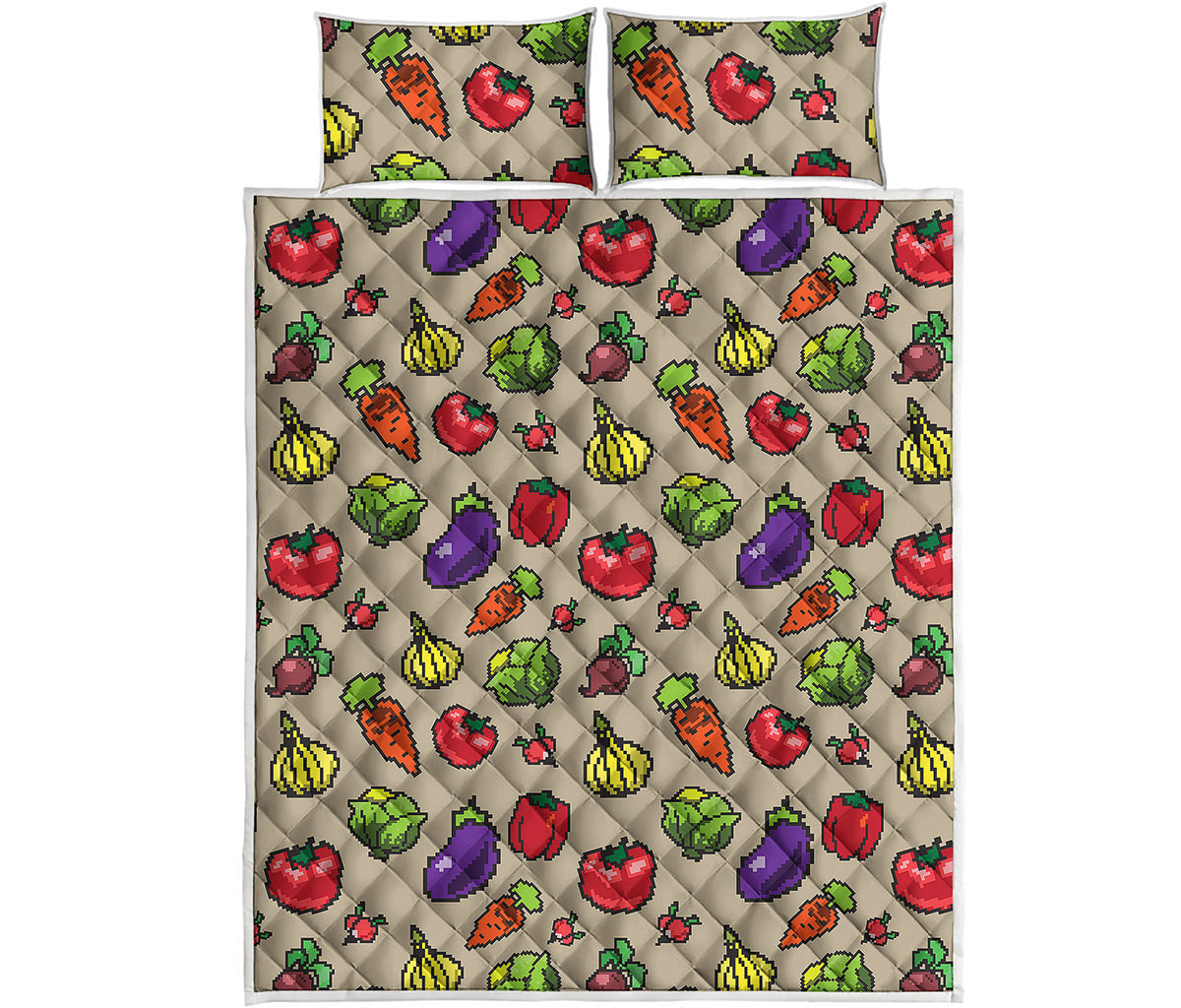 Pixel Vegetables Pattern Print Quilt Bed Set