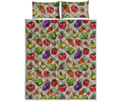 Pixel Vegetables Pattern Print Quilt Bed Set