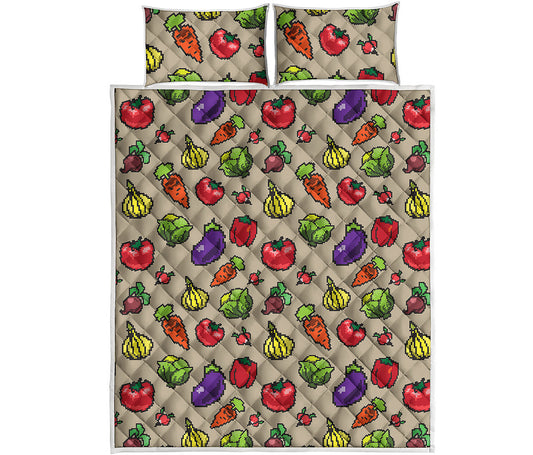 Pixel Vegetables Pattern Print Quilt Bed Set