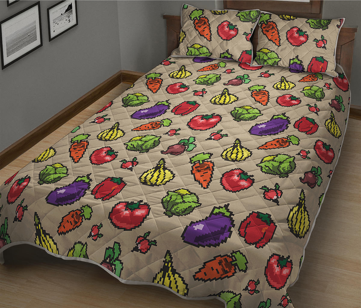 Pixel Vegetables Pattern Print Quilt Bed Set
