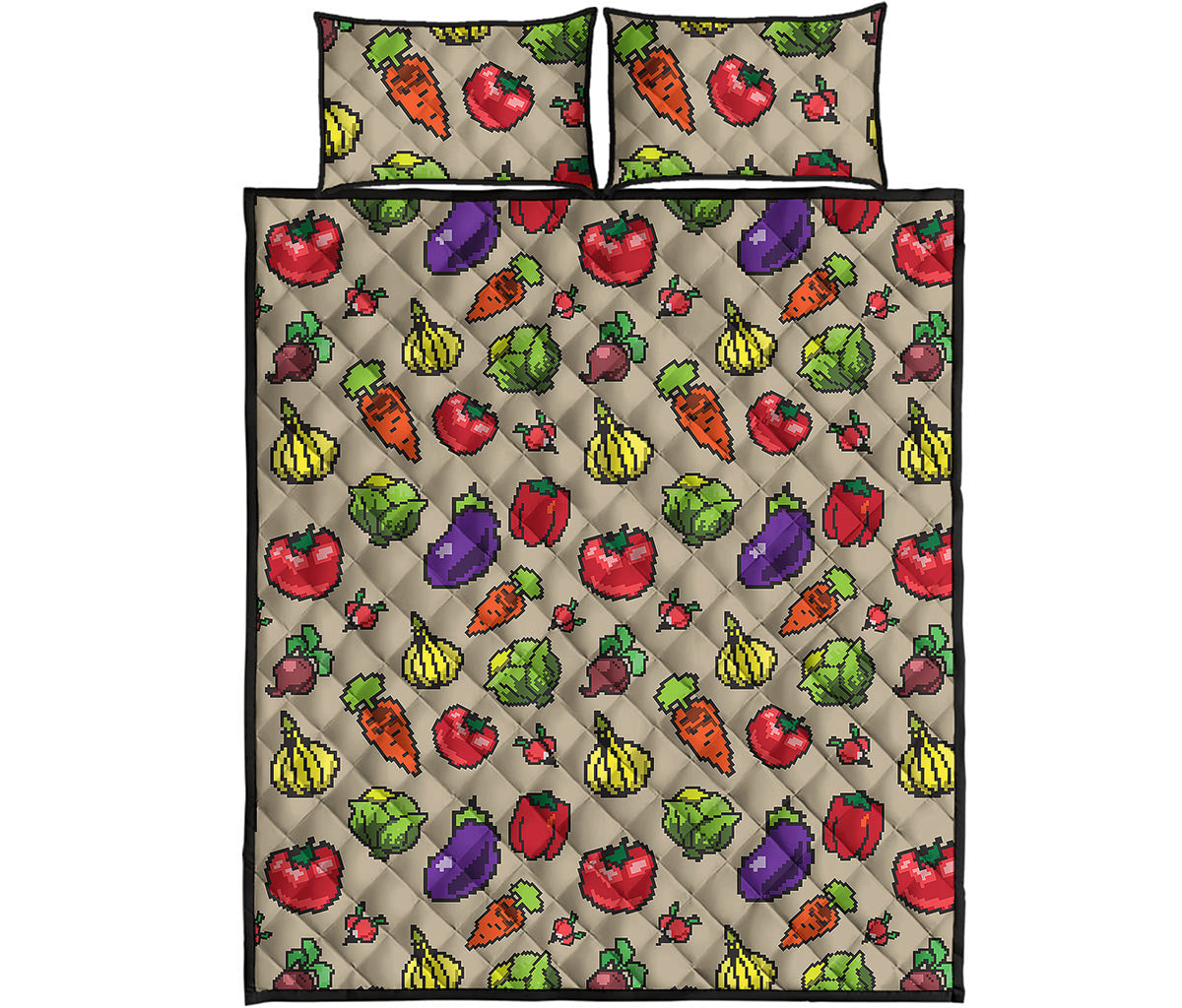 Pixel Vegetables Pattern Print Quilt Bed Set