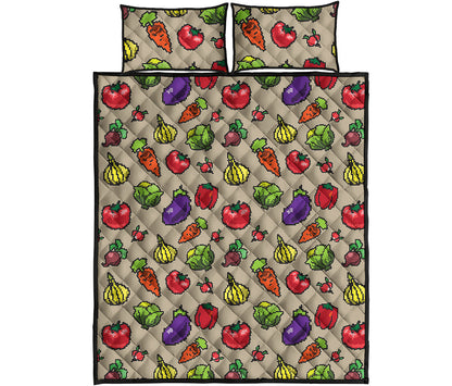 Pixel Vegetables Pattern Print Quilt Bed Set