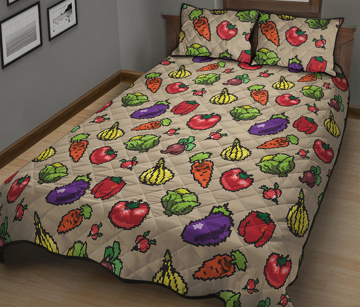 Pixel Vegetables Pattern Print Quilt Bed Set