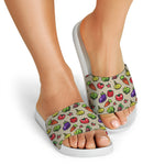 Pixel Vegetables Pattern Print White Slide Sandals