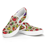 Pixel Vegetables Pattern Print White Slip On Shoes