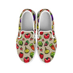 Pixel Vegetables Pattern Print White Slip On Shoes