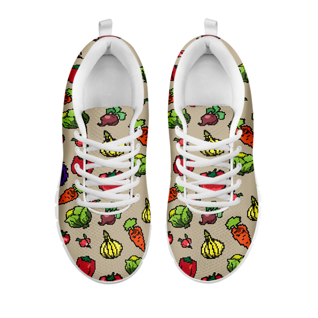 Pixel Vegetables Pattern Print White Sneakers