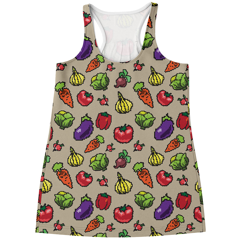 Pixel Vegetables Pattern Print Women's Racerback Tank Top