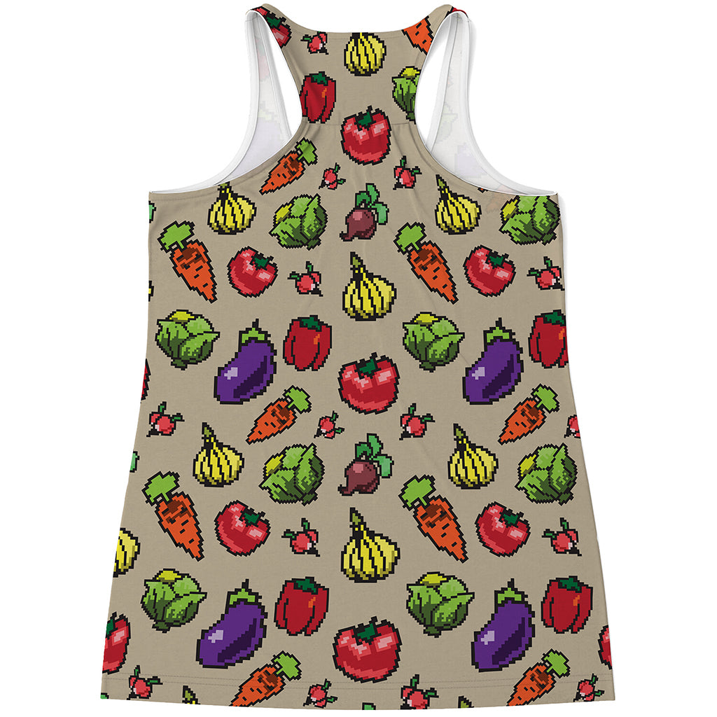 Pixel Vegetables Pattern Print Women's Racerback Tank Top