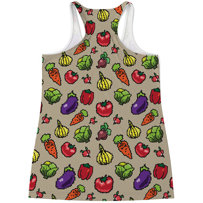 Pixel Vegetables Pattern Print Women's Racerback Tank Top