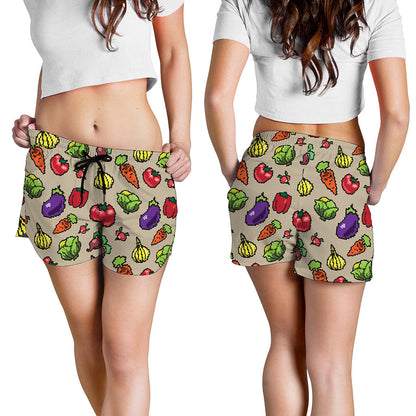 Pixel Vegetables Pattern Print Women's Shorts