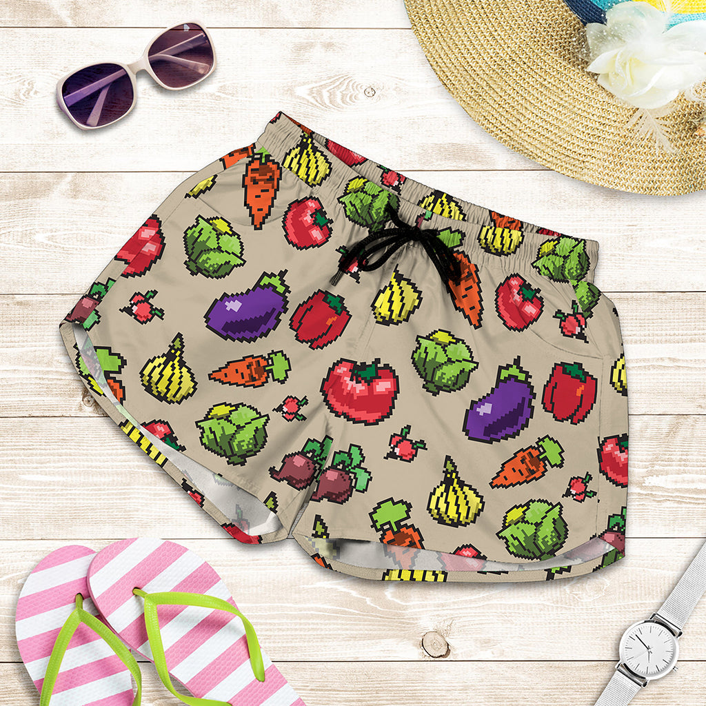 Pixel Vegetables Pattern Print Women's Shorts