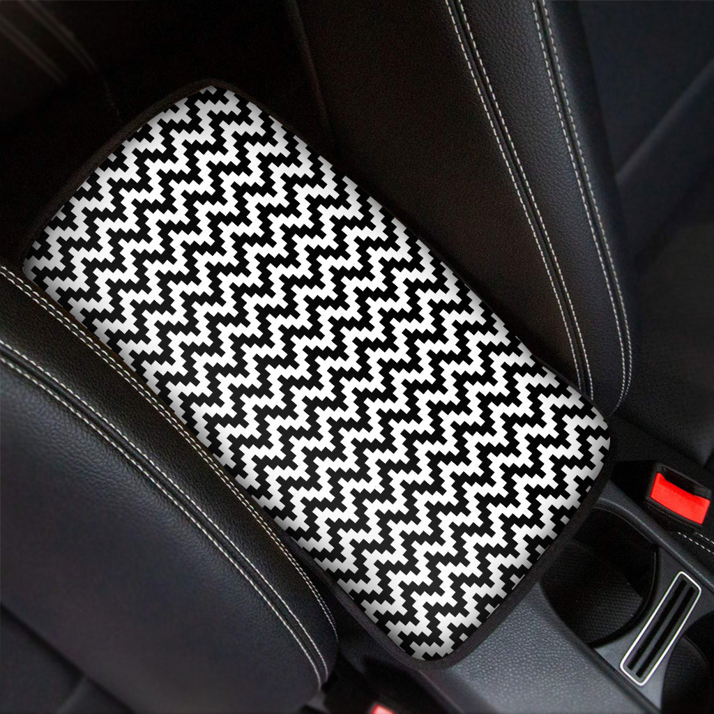 Pixel Zigzag Pattern Print Car Center Console Cover