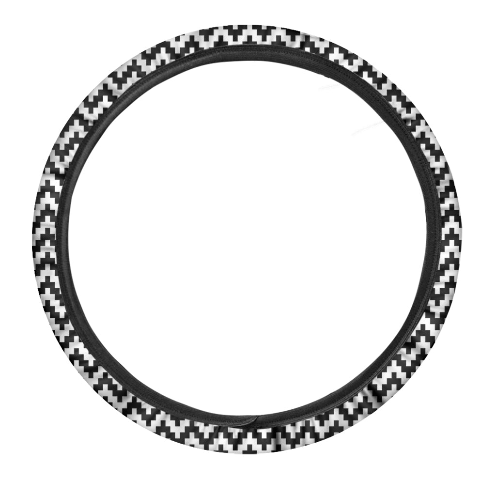 Pixel Zigzag Pattern Print Car Steering Wheel Cover