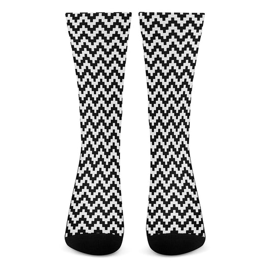 Pixel Zigzag Pattern Print Crew Socks