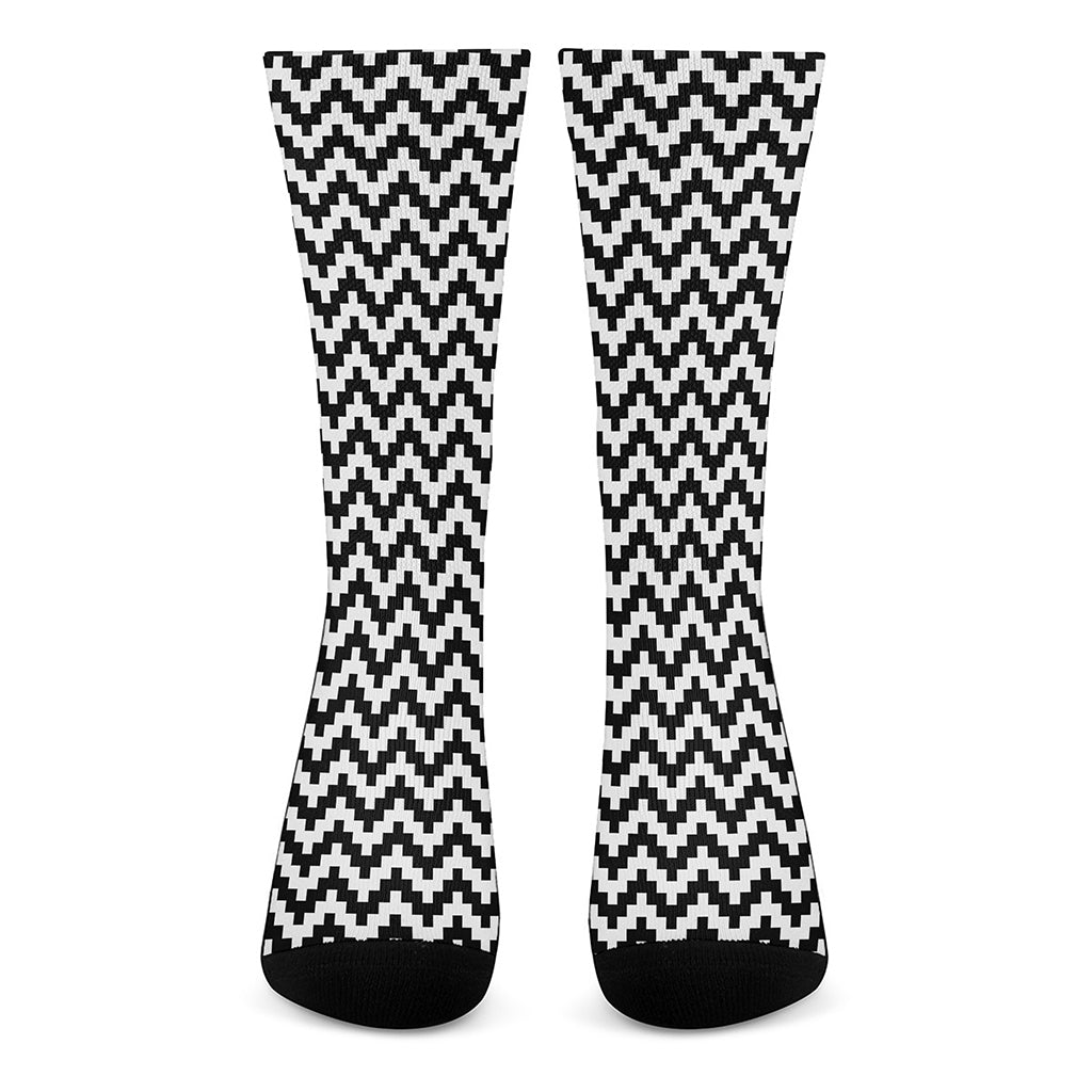 Pixel Zigzag Pattern Print Crew Socks