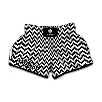 Pixel Zigzag Pattern Print Muay Thai Boxing Shorts