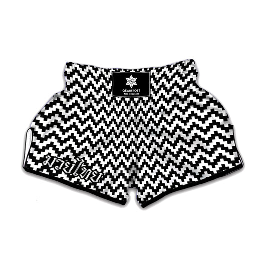Pixel Zigzag Pattern Print Muay Thai Boxing Shorts