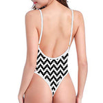 Pixel Zigzag Pattern Print One Piece High Cut Swimsuit