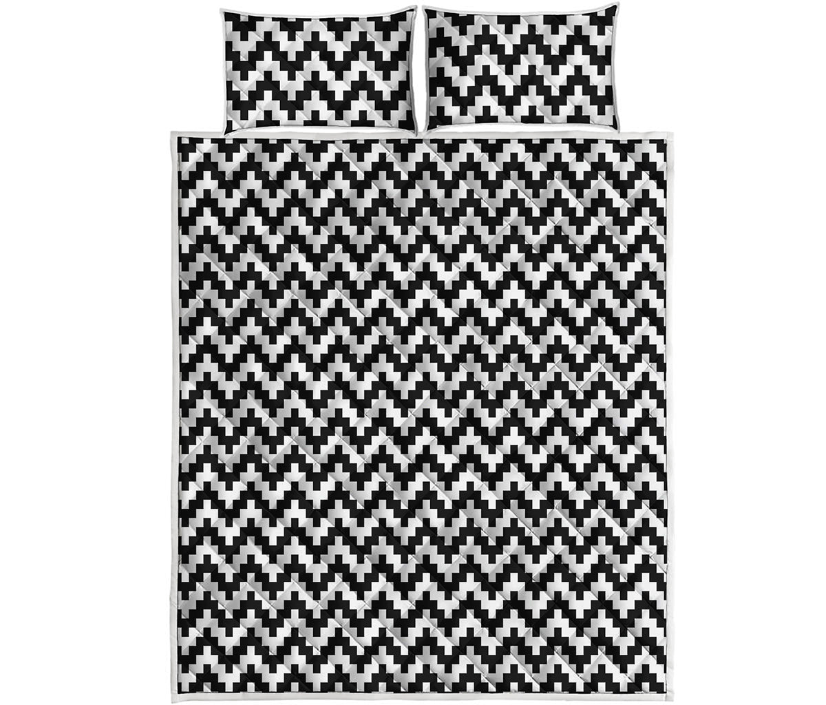 Pixel Zigzag Pattern Print Quilt Bed Set