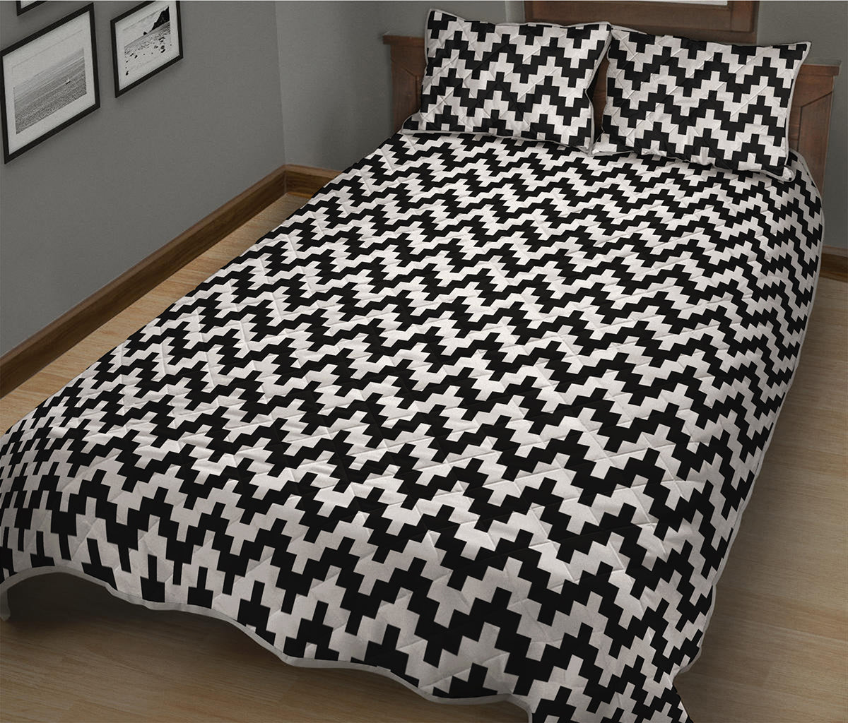 Pixel Zigzag Pattern Print Quilt Bed Set