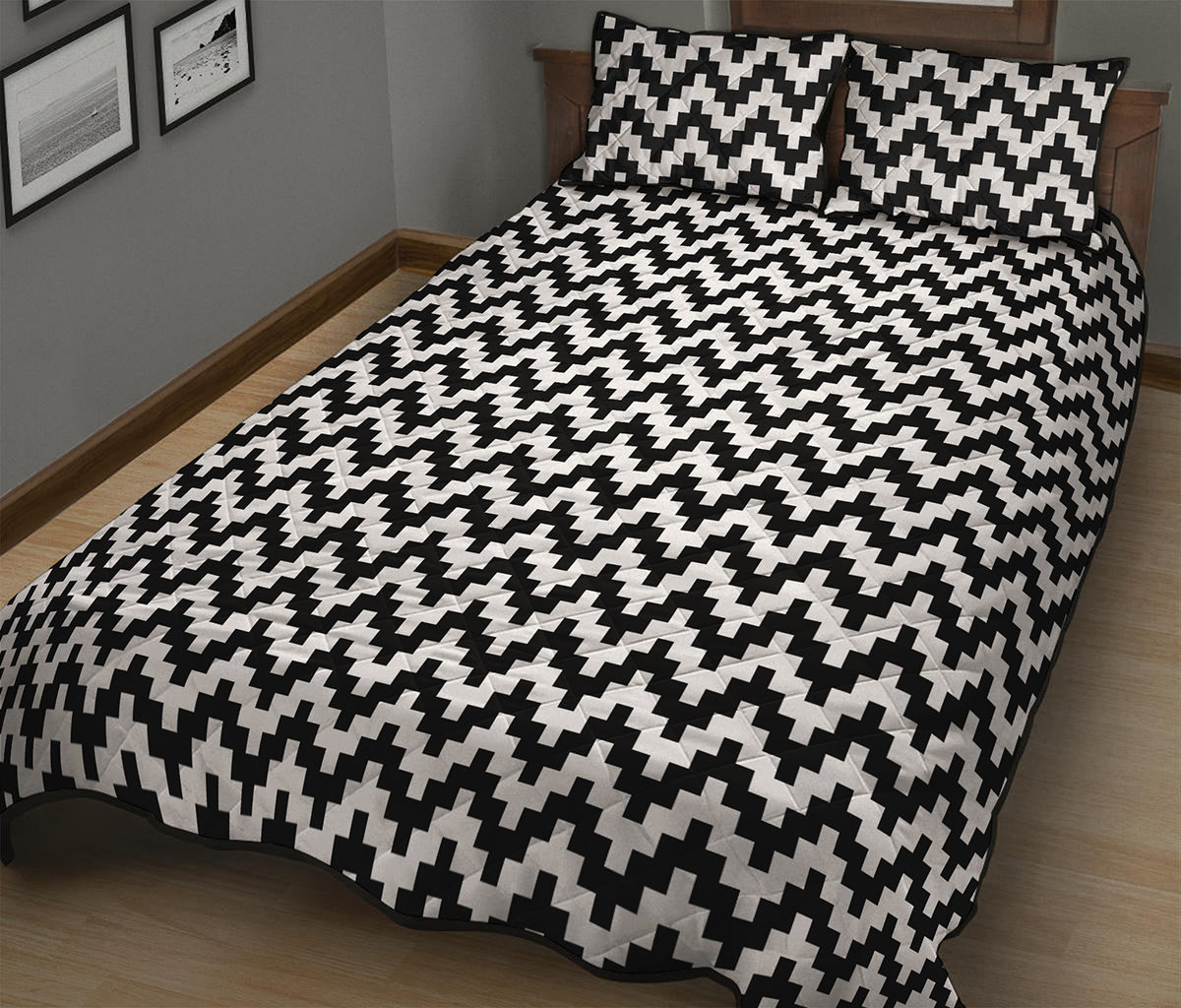 Pixel Zigzag Pattern Print Quilt Bed Set