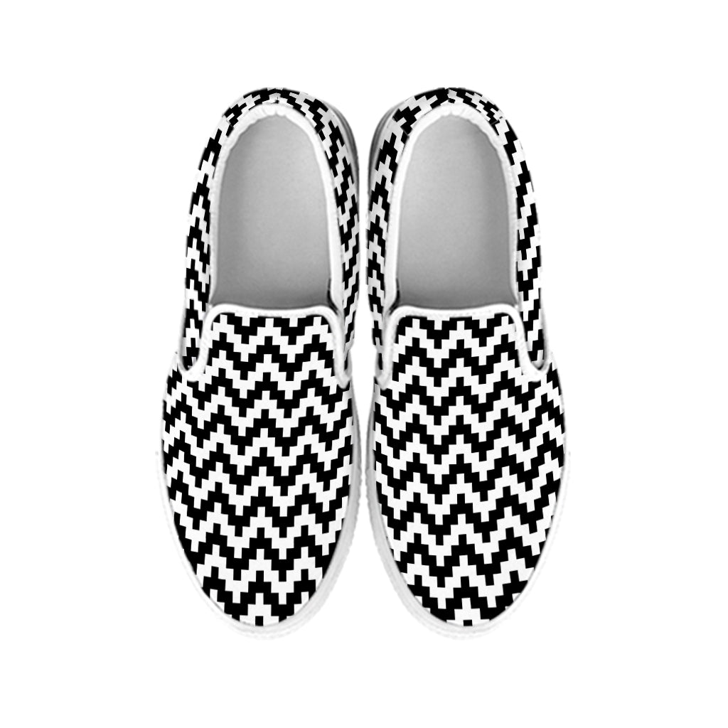 Pixel Zigzag Pattern Print White Slip On Shoes