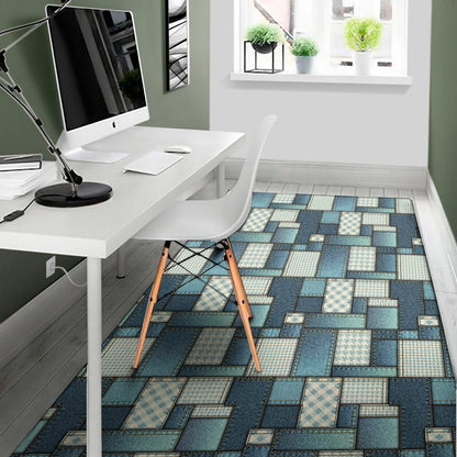 Plaid And Denim Patchwork Pattern Print Area Rug