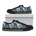 Plaid And Denim Patchwork Pattern Print Black Low Top Sneakers