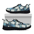 Plaid And Denim Patchwork Pattern Print Black Running Shoes