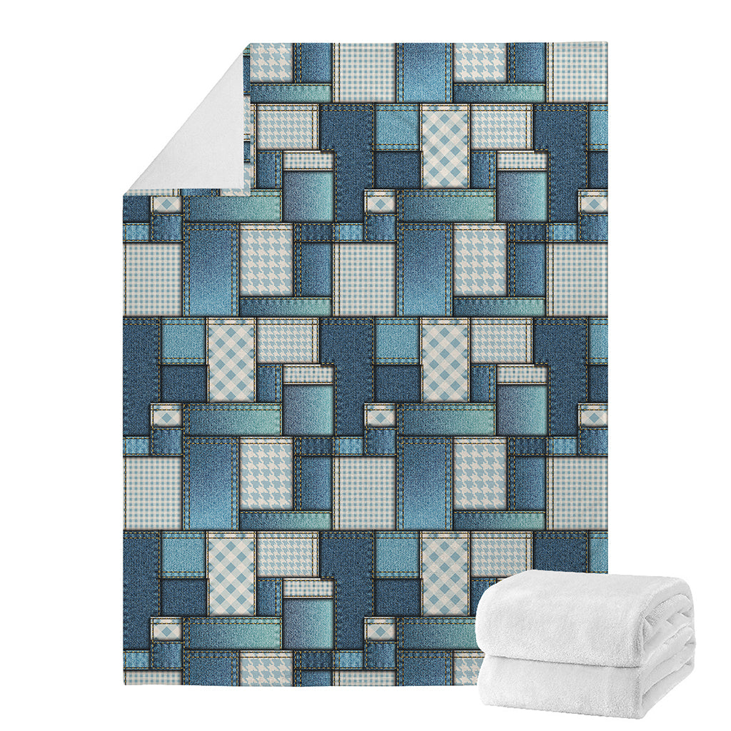 Plaid And Denim Patchwork Pattern Print Blanket
