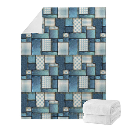 Plaid And Denim Patchwork Pattern Print Blanket
