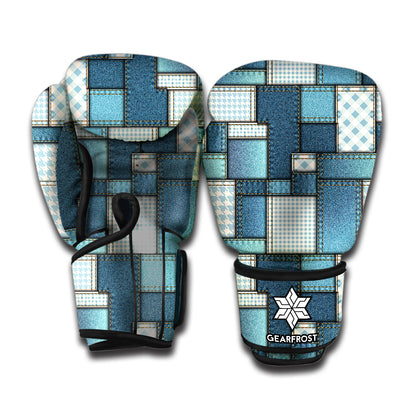 Plaid And Denim Patchwork Pattern Print Boxing Gloves