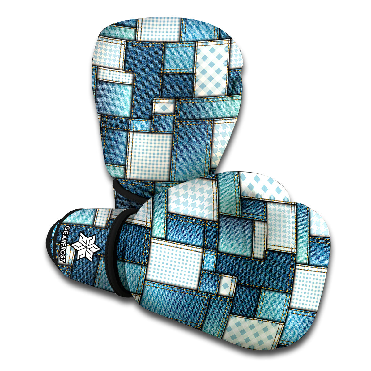 Plaid And Denim Patchwork Pattern Print Boxing Gloves