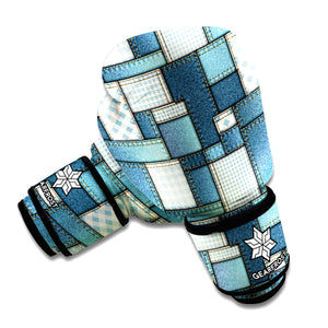 Plaid And Denim Patchwork Pattern Print Boxing Gloves