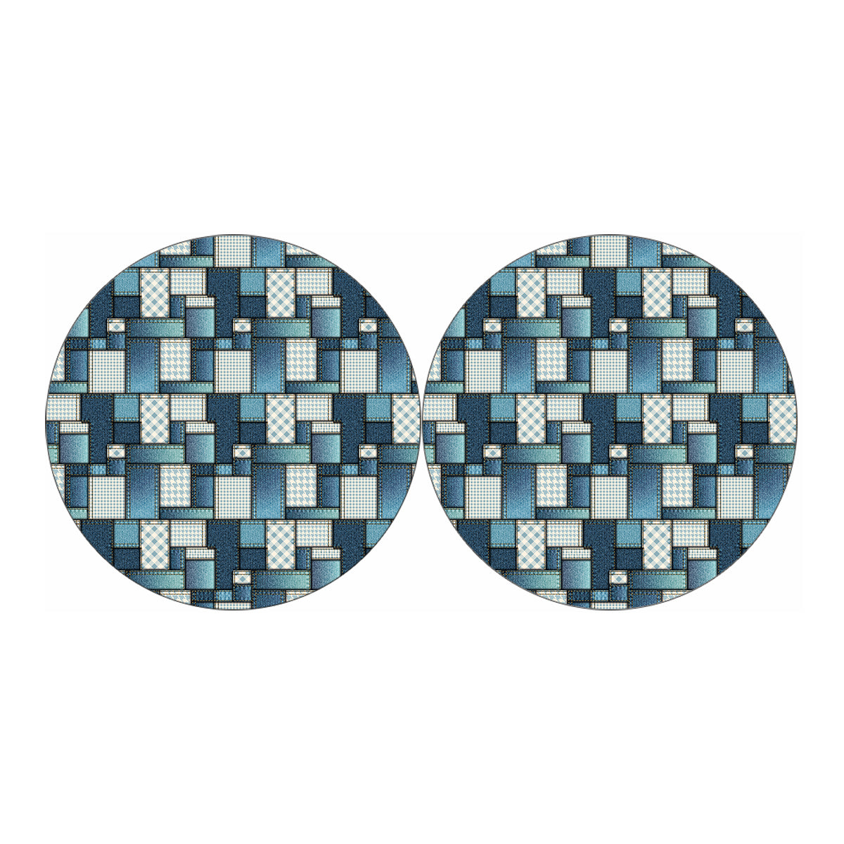 Plaid And Denim Patchwork Pattern Print Car Coasters