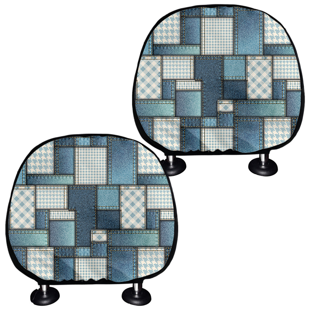 Plaid And Denim Patchwork Pattern Print Car Headrest Covers