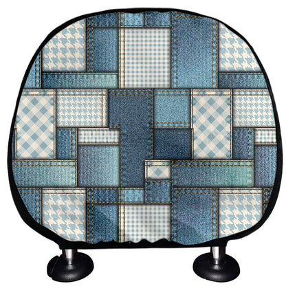 Plaid And Denim Patchwork Pattern Print Car Headrest Covers