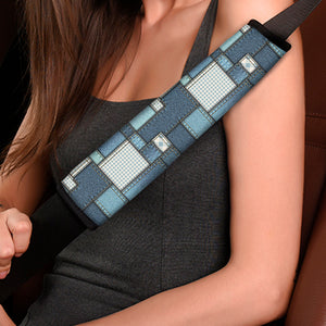 Plaid And Denim Patchwork Pattern Print Car Seat Belt Covers