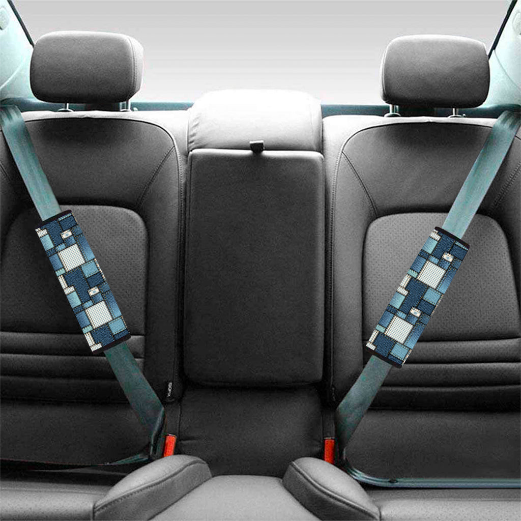 Plaid And Denim Patchwork Pattern Print Car Seat Belt Covers