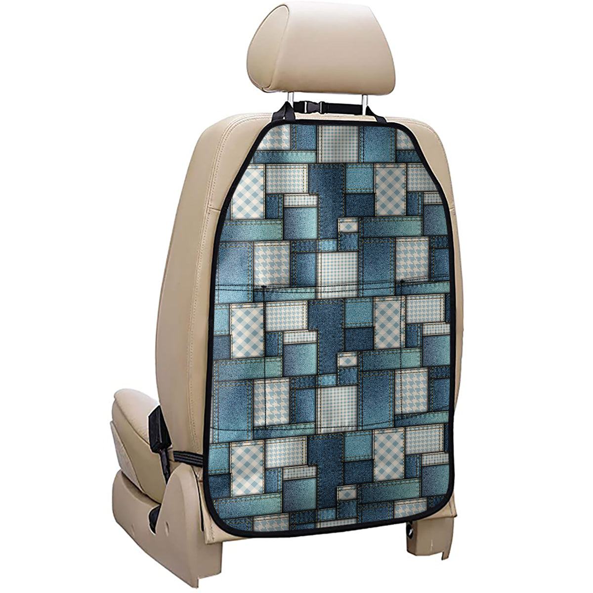Plaid And Denim Patchwork Pattern Print Car Seat Organizers