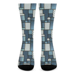 Plaid And Denim Patchwork Pattern Print Crew Socks