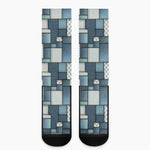 Plaid And Denim Patchwork Pattern Print Crew Socks