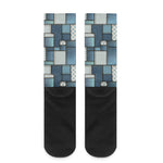 Plaid And Denim Patchwork Pattern Print Crew Socks