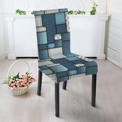 Plaid And Denim Patchwork Pattern Print Dining Chair Slipcover